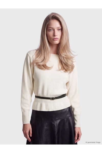 LC Waikiki Nevavm Lcw Vision Ecru Knitwear Plain Boat Neck Women's Sweater wi...