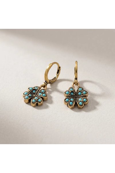 Dorvina Bronze Earrings, Authentic Copper Jewelry, Turquoise Stone, Clover-Sh...