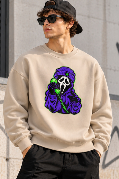 ArtYus Unisex Oversized Sweatshirt with "Phone Scream Mask" Print – Crew Neck...