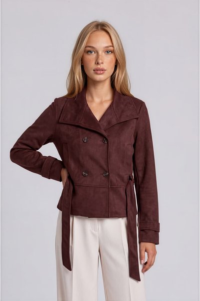 Reji Mock Neck Suede Trench Coat with Buttons