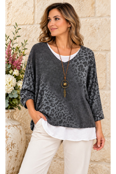 AGORATEKSTİL Women's Italian Sleeveless Cotton Tank Top and Leopard Pattern K...