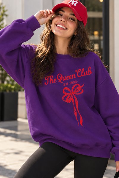 ArtYus The Queen Club Unisex Oversized Sweatshirt with Bow Detail – Crew Neck...