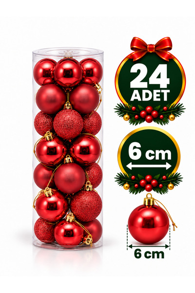 party mix Christmas Tree Ornaments, Set of 24, 6 cm Christmas Balls, Christma...