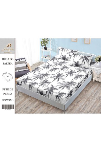 naniland.ro Set de cearșaf elastic din finet cu palmieri gri închis pe alb, p...