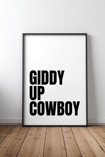 KEYFHOME Giddy Up Cowboy tekstualni dizajn, 3 slike sa crnim okvirom od MDF-a...