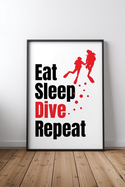 KEYFHOME Eat Sleep Dive Repeat Υφασμα scuba – Αφίσα MDF με μαύρο πλαίσιο για ...