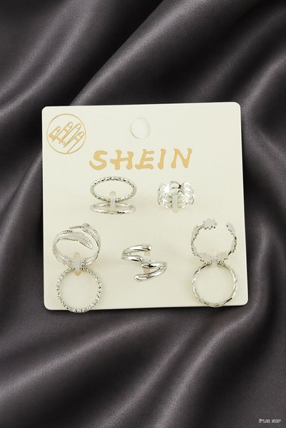 ZERO LAND ILKESTOR Set of 7 Leaf-Shaped Luxury Link Rings (172507) Silver Color