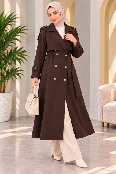 VıoShıne Women's Hürrem Long Trench Coat with Lined Fabric, Double-Breasted W...