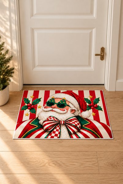 Artvibe New Year's-Themed Doormat with a Santa Claus Design Wearing Glasses a...