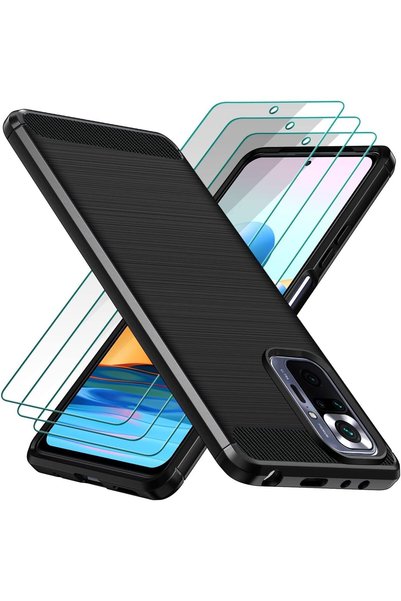 OEM Калъф за Xiaomi Redmi Note 10 Pro с 3 защитни фолиа за екрана, TPU/закале...