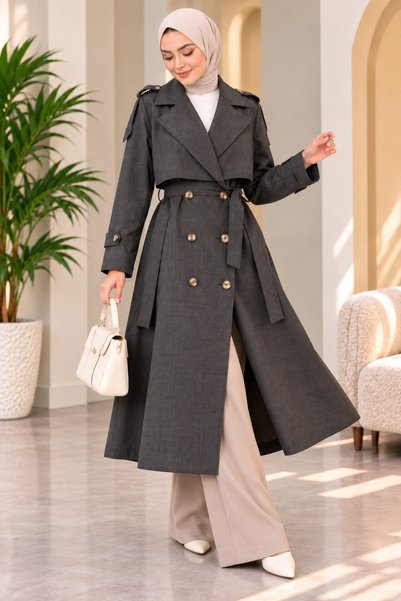 VıoShıne Women's Hürrem Long Trench Coat with Lined Fabric, Double-Breasted W...