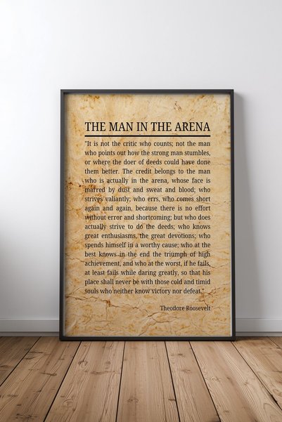 KEYFHOME Citatul „Omul din arenă” – Design 2 – Poster pe tablă MDF cu ramă ne...
