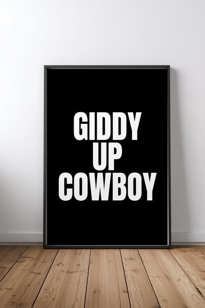 KEYFHOME Giddy Up Cowboy Text Art Design, 2 MDF slike sa crnim okvirom, poste...