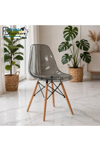 PixelsFurniture Pixel Furniture Clear Plastic Chair with Natural Wood Legs