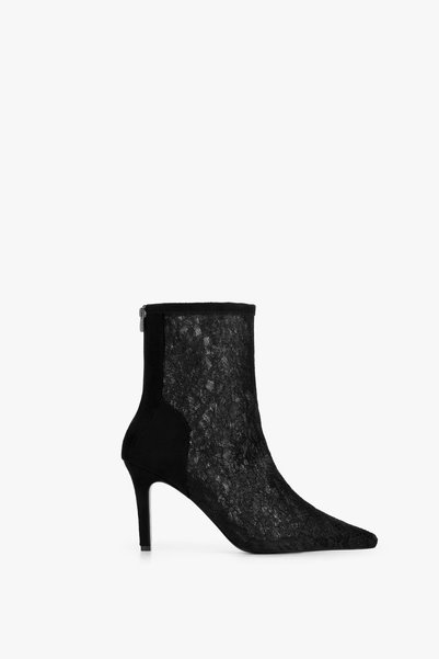 Shoeberry Kadın Nikita Siyah Dantel Topuklu Bot