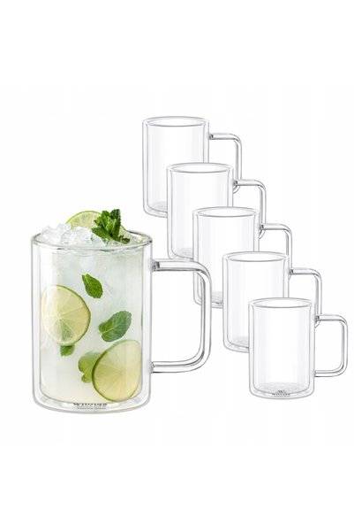 Wilmax Set 6 căni termo sticlă perete dublu, 400 ml, Thermoglass