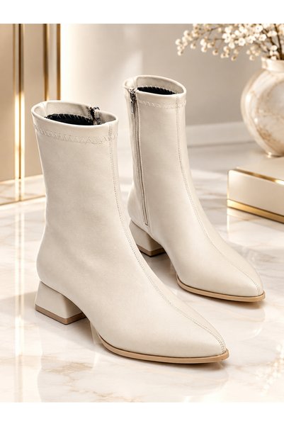 Halloween MELVİS Women's Beige Boots—Soft, Center-Seamed, Zip-Up Boots, Short...
