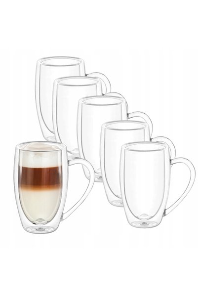 Wilmax Set 6 căni termo sticlă perete dublu, 250 ml, Thermoglass