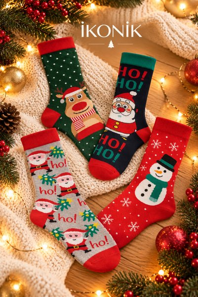 İkonik Socks Σετ 4 χριστουγεννιάτικων καλτσών με θηλές