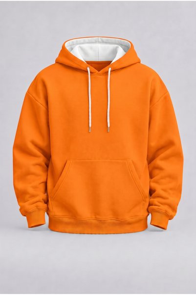 EVIus Hanorac unisex oversize, portocaliu, cu glugă, model basic, din tricot ...
