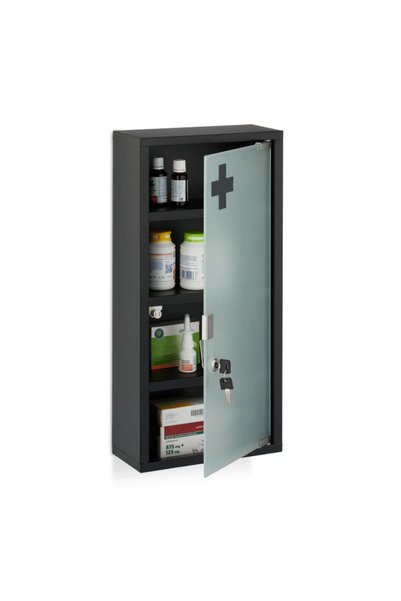 Relaxdays Dulap pentru medicamente negru cu ușă din sticlă