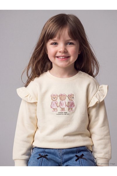 LC Waikiki Alita City Lcw Baby Ecru Ruffled Thick Sweatshirt for Girls