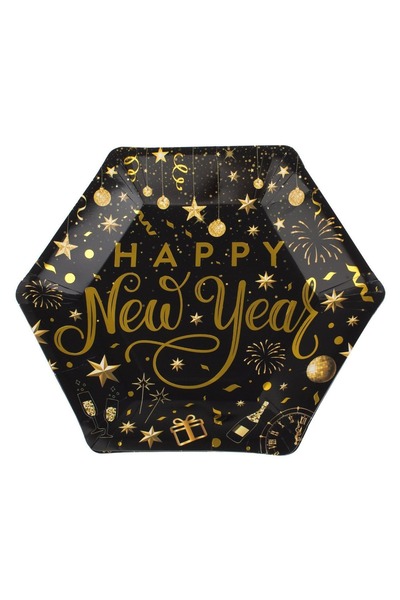 CATIANO Farfurii de Petrecere din Carton Negre cu Folie Aurie "Happy New Year...