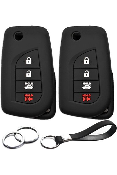Generic 2pcs Compatible with Flip 4 Buttons Black Silicone FOB Key Case Cover...