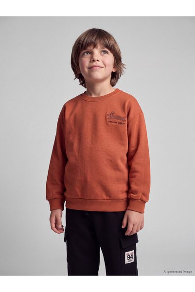 LC Waikiki LCW Kids Brown 3-Ply Brushed Inside Embroidered Loose & Baggy Boys...