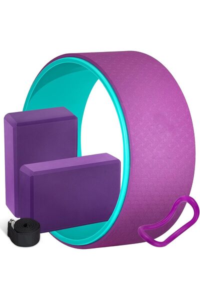 Generic 5-in-1Yoga Set - 32.5" Yoga Wheel, 2 Non-Slip Foam Yoga Blocks, Stret...