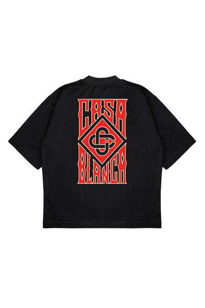 TRAGEDY Unisex Oversize Casablanca Kırmızı Yenilogo Baskılı Boxy Fit Kalın Kumaşlı (240gsm) T-shirt