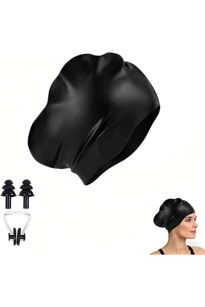Generic قبعة سباحة كبيرة من السيليكون، قبعة سباحة للشعر الطويل مع مساحة إضافي...