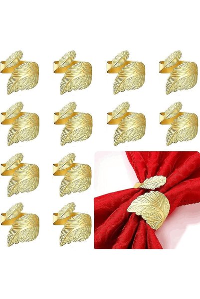 Generic Gold Leaf Napkin Rings Set of 12 - Metal Holders for Cloth Napkins, T...