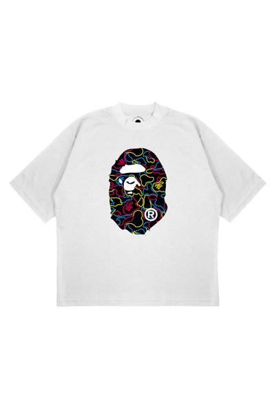 PURE EFFECT تيشيرت للجنسين، بقصّة أوفر سايز، مطبوع بنمط «Bape Neon»، بقصّة مس...