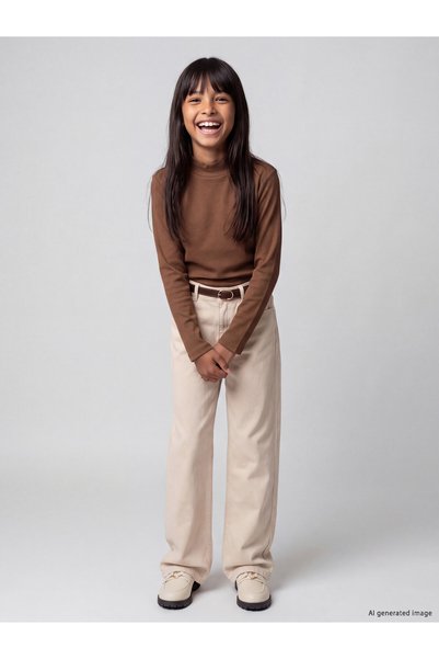 LC Waikiki LCW Kids Bej Kız Çocuk Gabardin Pantolon Ve Kemer