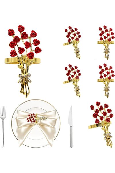 Generic Red Rose Gold Napkin Rings, 8Pcs Elegant Luxury Floral Table Decor fo...