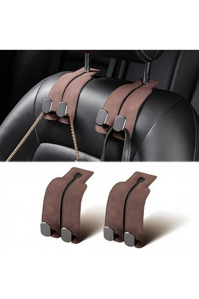 Generic MuSylonz 2 Pack Car Seat Hooks, Suede Leather Metal, Double Headed Mu...