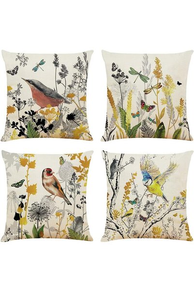Generic Decorative Throw Pillow Covers 18x18 inches Set of 4 Birds Butterfly ...