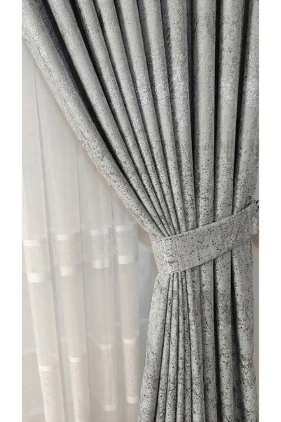 MebelPort Curtain Perdea Jacquard cu model de marmură, cu două aripi, pliu du...