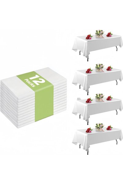 Generic 12-Pack Disposable White Tablecloths, 54 x 108 Inch Rectangle Table C...