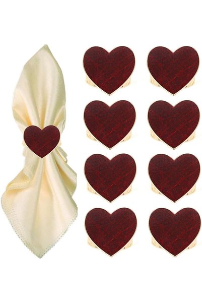 Generic Red Metal Napkin Rings Set of 8 Heart-Shaped Holders Elegant Table De...