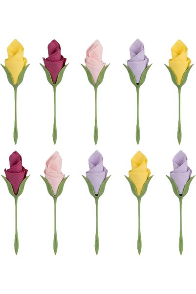 Generic Rose Napkin Holders Set of 10, Flower Napkin Rings with PP Stem Desig...