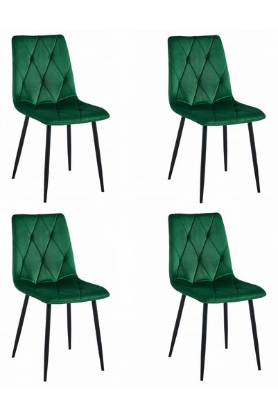 Oskar Scaun de sufragerie LIBRA din catifea, negru și verde închis, set de 4