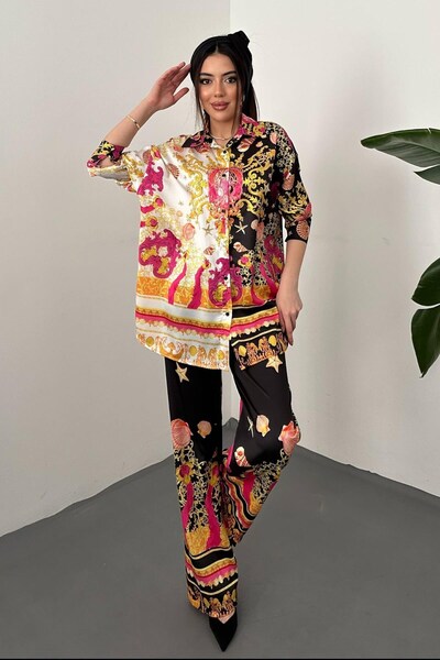 WeShaya Yellow Shirt and Patterned Trousers Set