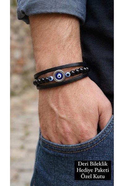 HER ŞEY NOTA www.herseynota.com Azurena Veldor Black Leather Men's Bracelet -...