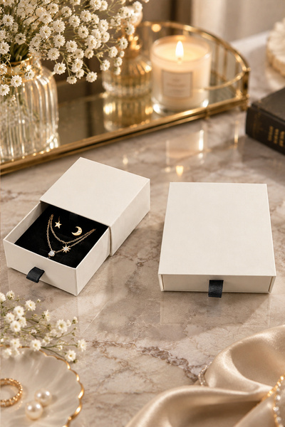 Kutu Ambarı Çekmeceli Hediye Kutusu 8x8x4 cm Lüks Takı Aksesuar Kutusu Süngerli