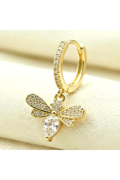 Siya Silver Özel Seri 14K Zirkon Taşlı Sallantılı Yusufçuk Çelik Küpe - 1,7 cm