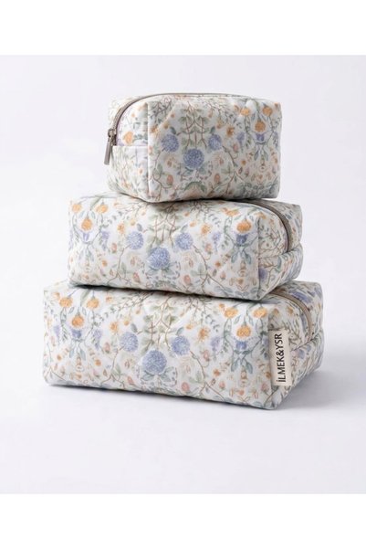 İLMEK&YSR Terrazzo-Patterned Quilted Cosmetic Bag Set (Small, Medium, Large)
