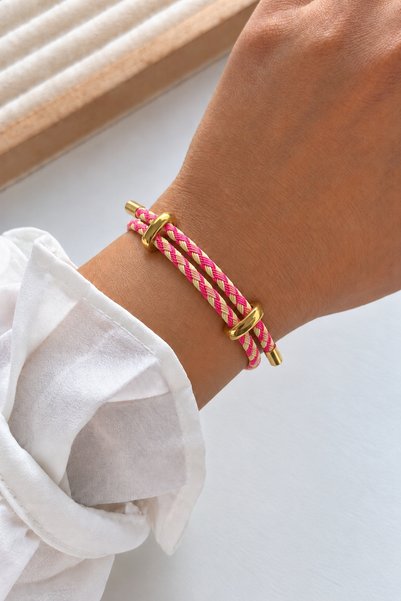 Leo'Stone Detailed Adjustable Knitted Rope Women's Steel Bracelet Light Yello...