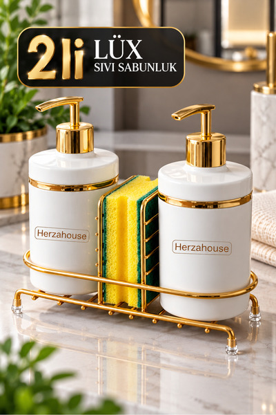 Herza House 2'li - Mutfak Veya Banyo İçin Süngerlikli Sıvı Sabunluk - Yerli Ü...